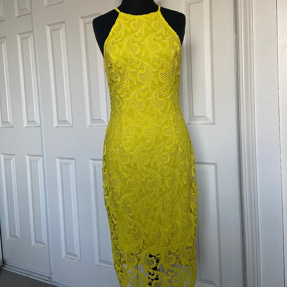 Guess lime yellow Lace Sleeveless Midi Length Dress US 8 (would also fit a 6).